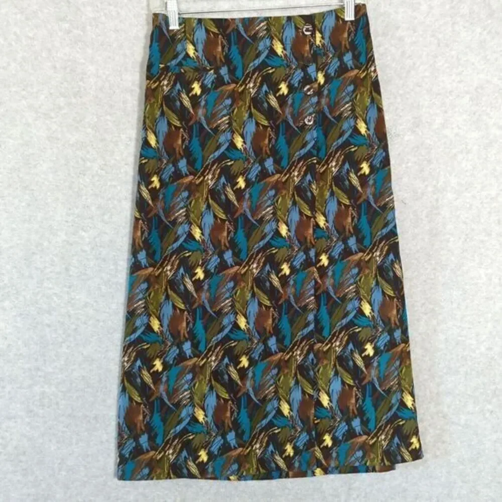 Christopher & Banks Women SZ 4 Brown/Teal Floral Moleskin A-Line Maxi Skirt NWOT